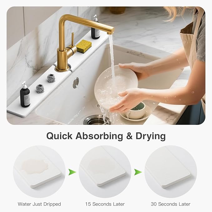 30" x 4" Stone Faucet Mat for Kitchen Sink, Quick Drying Diatomite Sink Tray