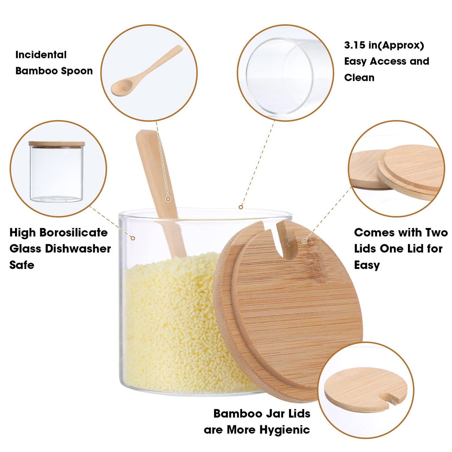 Zubebe 8 Pcs 10 oz Clear Glass Seasoning Jar with Wooden Lid and Spoon Adorable Sugar Condiment Jar Canisters Pot Set Bath Salt Sugar Storage Container Box for Home Cafe Kitchen