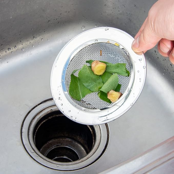 2PCS Kitchen Sink Strainer-Stainless Steel Mesh Drain Strainer, Large Wide Rim