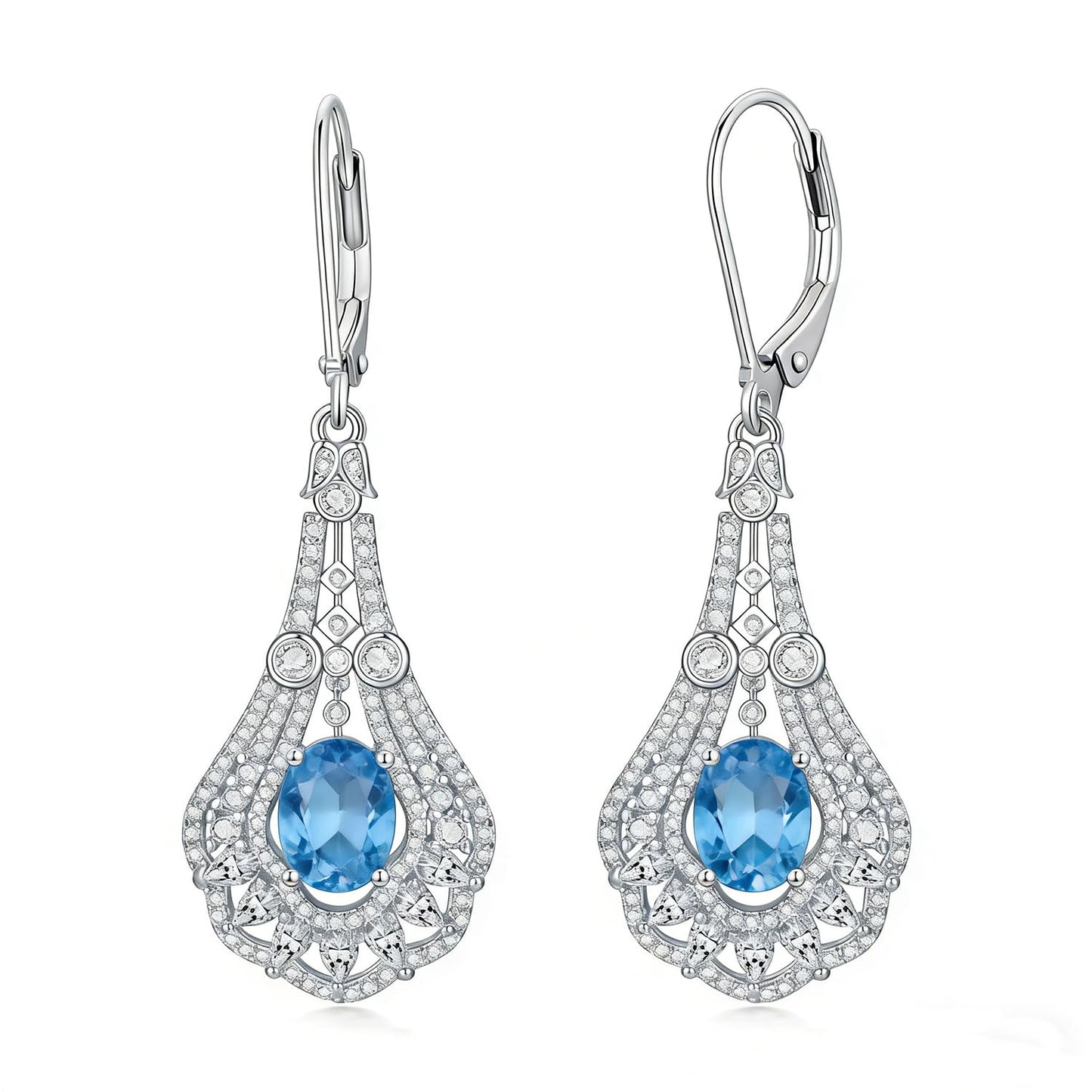 Lvoryance 1.5CT Genuine Swiss Blue Topaz Earrings 925 Sterling Silver 6mm * 8mm Oval Cut March Birthstone Drop Earrings for Women