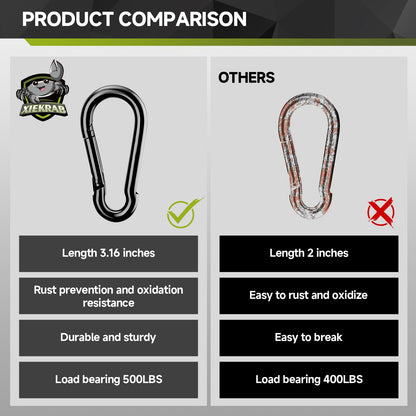 10Pcs Spring Snap Hooks, 3.16” Carabiner Clip, 500lbs Heavy Duty Rope Connector, Large Carabiners for Indoor & Outdoor, Hammock, Swing, Camping, Fishing, Hiking