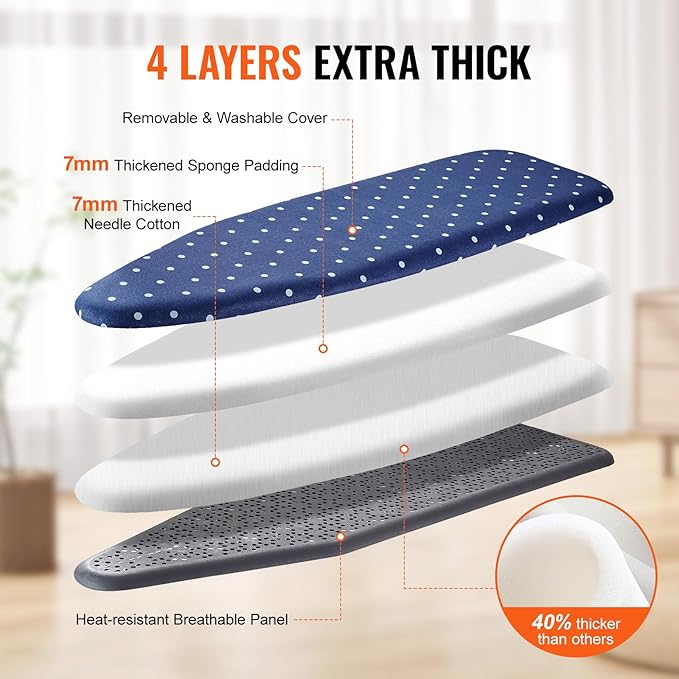 VEVOR Ironing Board with Bottom Storage Tray, Thickened 4 Layers Iron Board