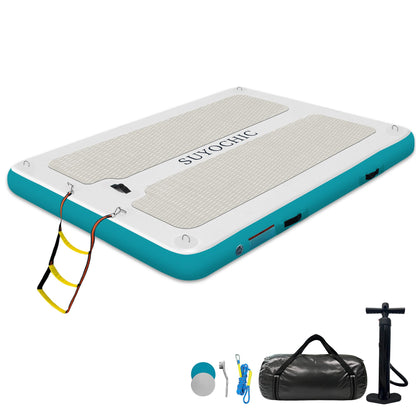 SUYOCHIC 10FT x 6FT Inflatable Floating Dock with EVA Non-Slip Surface, Air Dock Floating Platform Lake Floats, Water Mat Floating Island Raft Mat for Lake Beach Boat Ocean