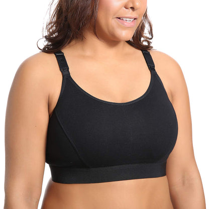 Gratlin Women's Full Support Comfort Plus Size Cotton Maternity Nursing Bra, 5XL, Black