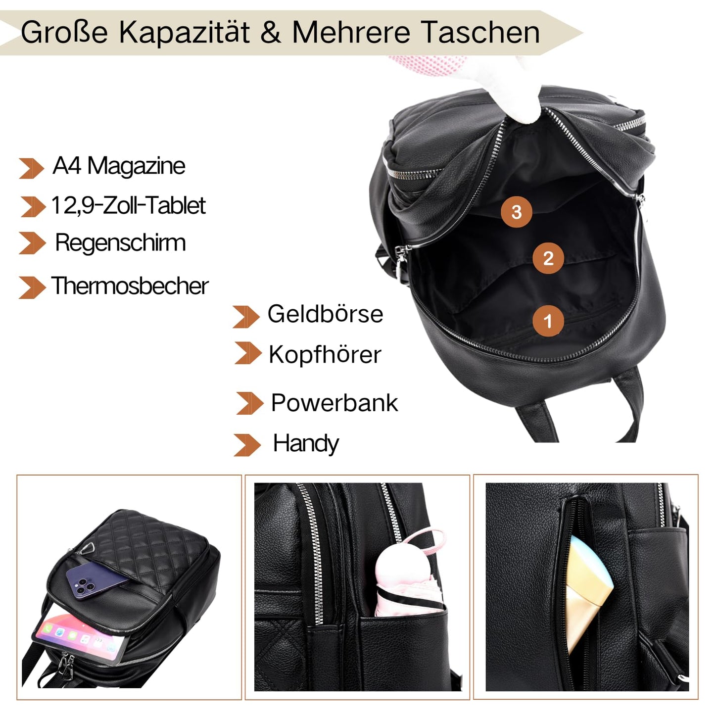 Travistar Backpack Womens Fashion Rucksack Bag PU Leather Backpack for Women Ladies Backpacks Anti Theft Casual Daypack for Leisure, Travel, School (Black)