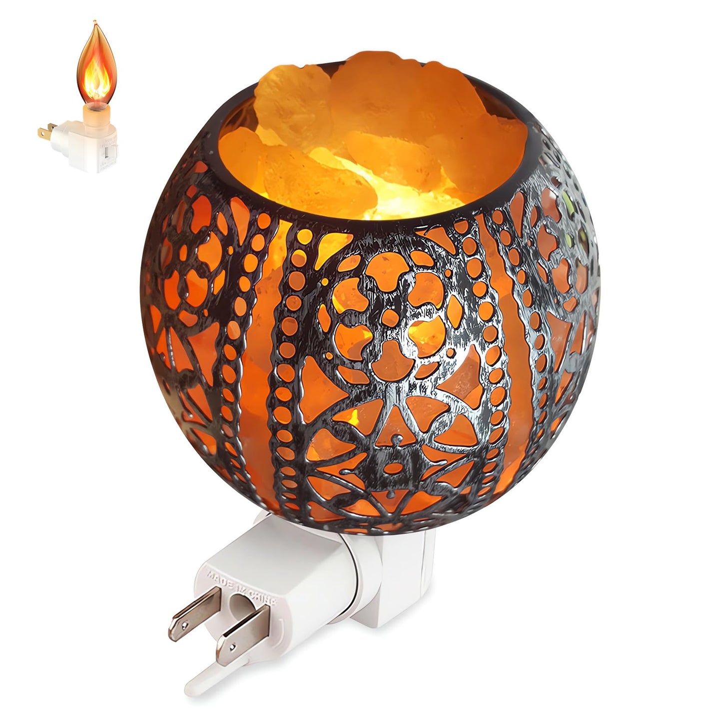 IMY King Salt Night Light,Natural Wall Light Salt Lamp with 1 Bulbs, Himalayan Rocks Salt Lamp with Spherical Metal Basket Gift（Flame lamp）