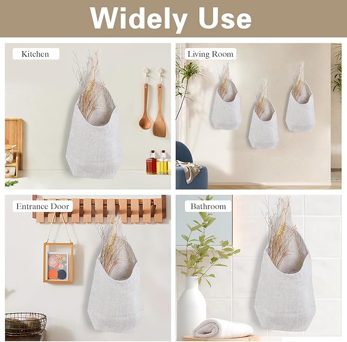 100% Linen Hanging Storage Bags Baskets 2 Pcs, Small Wall Storage Bag