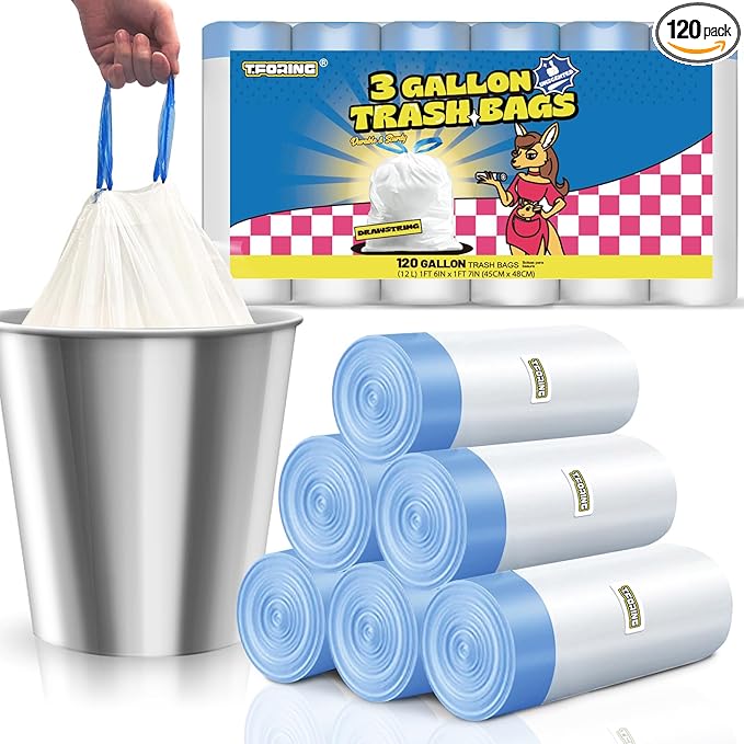 3 Gallon Trash Bags Drawstring 0.96 Mil