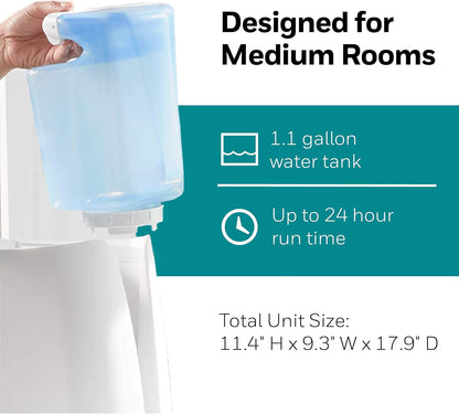 Honeywell Cool Moisture Humidifier, Medium Room, 1 Gallon Tank, White – Invisible Moisture Humidifier for Baby, Kids, Adult Bedrooms – Quiet and Easy to Clean with UV Technology for Everyday Comfort
