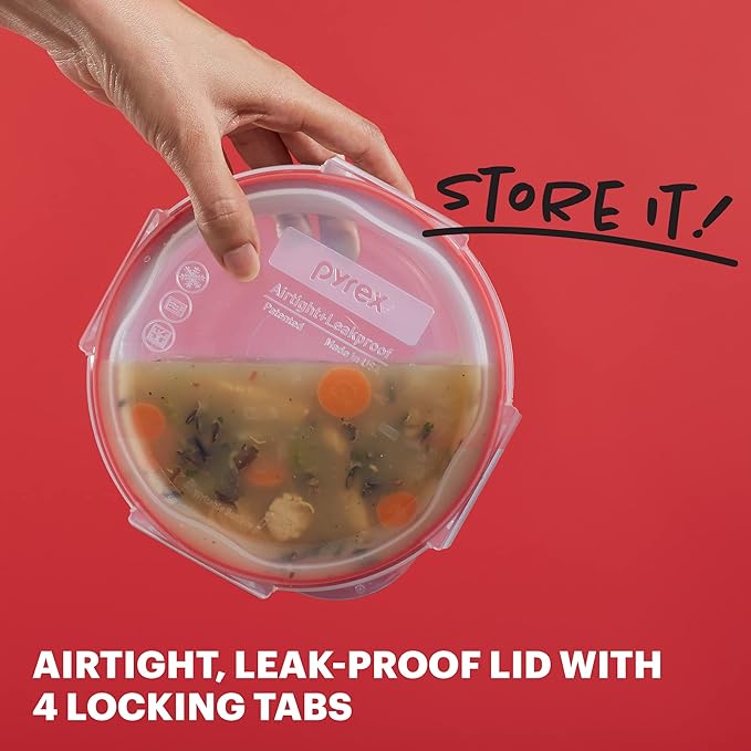 Pyrex Freshlock Glass Food Storage Containers Set, Airtight & Leakproof Plastic
