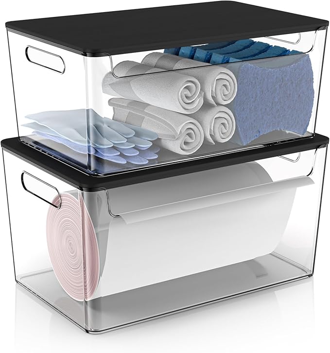 2 Pack Trash Bag Holder Under Sink Stackable, Plastic Garbage Bag Dispenser
