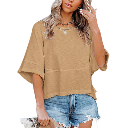 Sovelen Women's Summer Casual Crewneck Batwing Half Sleeve T-Shirts Loose Fit Basic Tee Tops Khaki