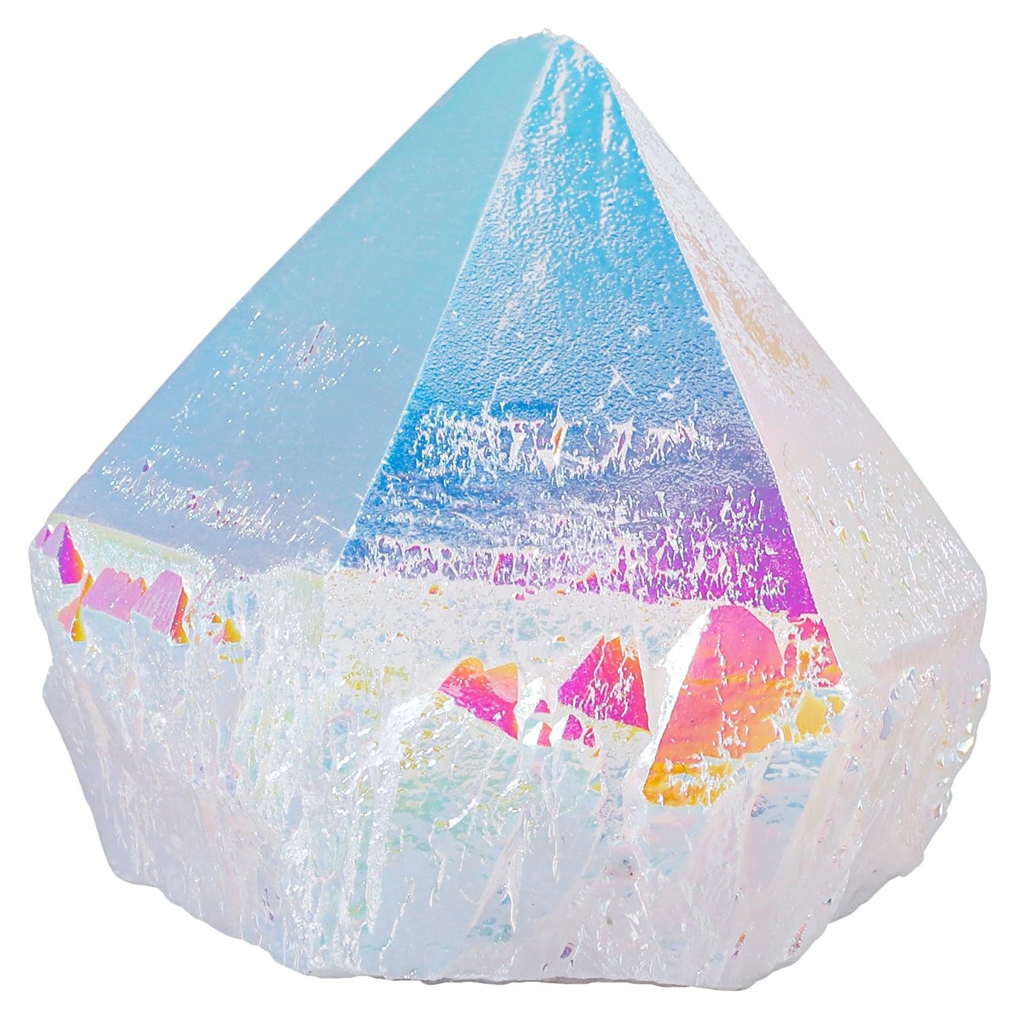 TUMBEELLUWA Titanium Coated White AB Crystal Cluster, Angel Aura Quartz Decorative Rock Geode Mineral Specimen for Home Shelf