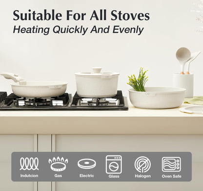 KOCH SYSTEME CS 21 Piece Pots and Pan Set Non Stick, Ceramic Cookware Set with Detachable Handle, RV Camping Stackable Kitchen Set, Pots and Pans Set Non Toxic, Induction Compatible, Oven Safe, 21PCS
