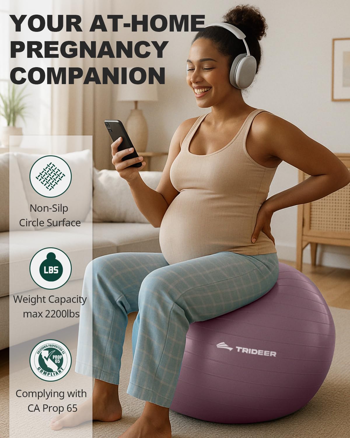 Trideer Yoga Ball for Pregnancy Office Ball Chair– Exercise Ball for Birthing, Labor, Stretching & Core Workout – Anti-Burst, Slip-Resistant for Home Gym, Flexible Seating & Physical Therapy