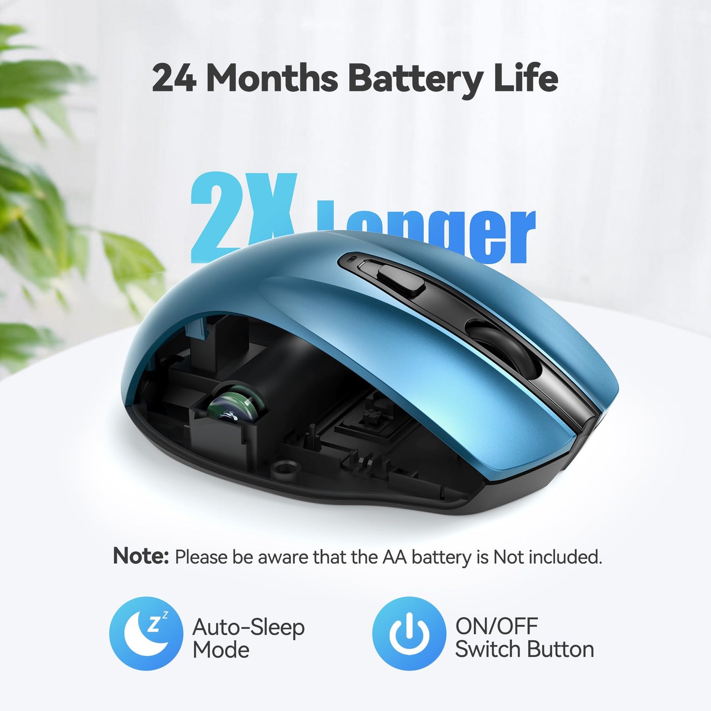 TECKNET Wireless Mouse, 2.4G Ergonomic Optical Mouse, Computer Mouse for Laptop, PC, Computer, Chromebook, Notebook, 6 Buttons, 24 Months Battery Life, 2600 DPI, 5 Adjustment Levels