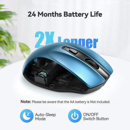 TECKNET Wireless Mouse, 2.4G Ergonomic Optical Mouse, Computer Mouse for Laptop, PC, Computer, Chromebook, Notebook, 6 Buttons, 24 Months Battery Life, 2600 DPI, 5 Adjustment Levels