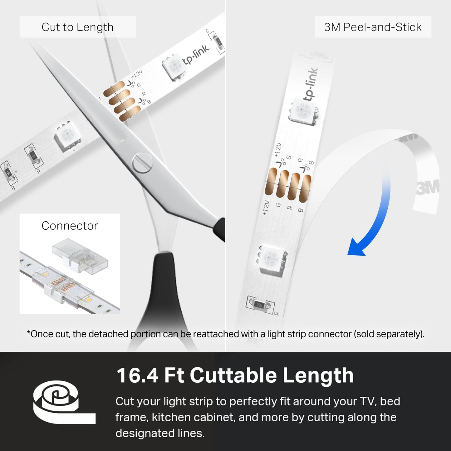 Kasa Smart LED Light Strip, 16.4ft WiFi LED Strip Works with Alexa, Google Home, SmartThings, High Brightness with 16 Million Colors, RGB, Grouping, Adjustable Length, Up to 25,000 Hours (KL400L5)