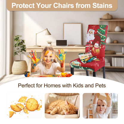 SearchI Christmas Dining Chair Covers Set of 4,Stretch Printed Kitchen Chair Cover Washable Spandex Xmas Parsons Chair Protector Slipcovers for Christmas Decoration,Holiday Party(Santa Claus)
