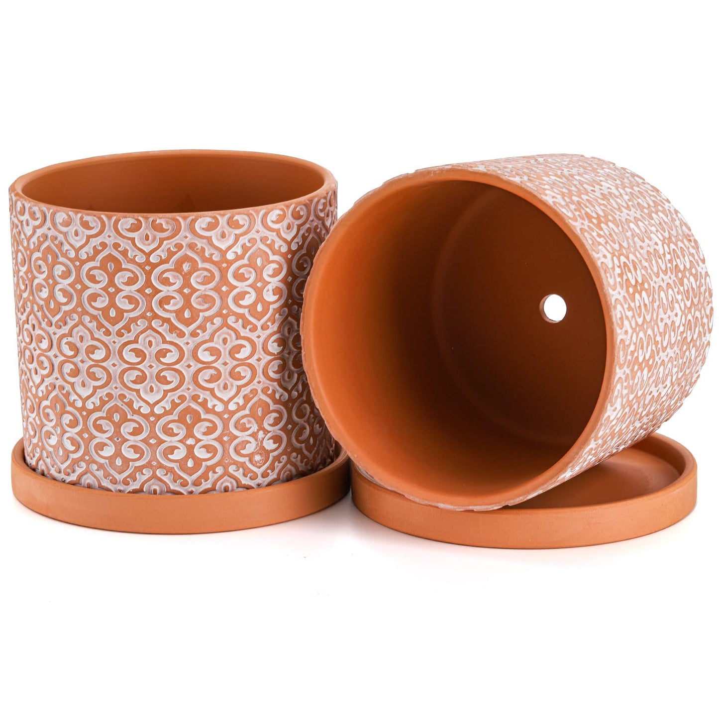 Frcctre 2 Pack Terracotta Pots for Plants, 5 Inch Succulent Planter Pot with Drainage Hole and Saucer, Clay Pottery Pots for Indoor Plants, Cactus, Succulent, Herbs