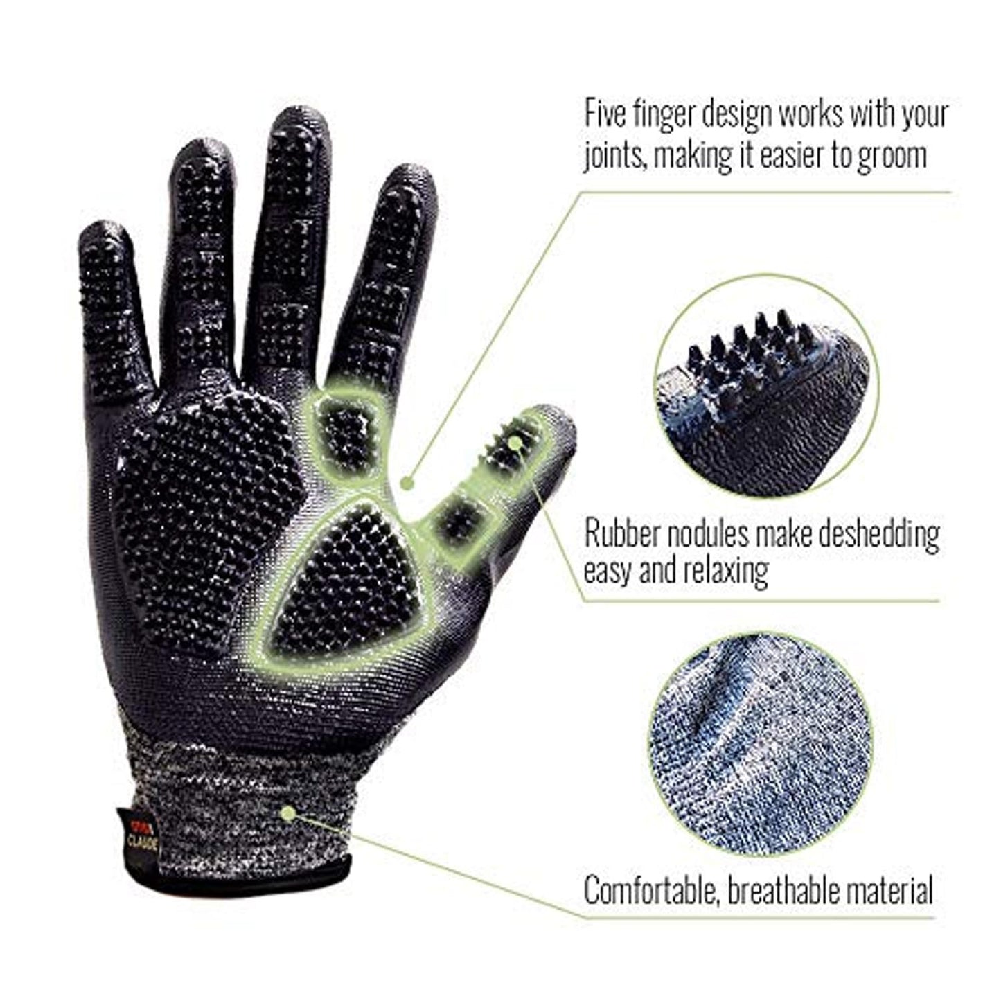 Otis and Claude Pet Grooming Gloves with Adjustable Strap - Gentle and Comfortable Hair Remover, Bathing, Massage, Brush - Left & Right - for Cats, Dogs & Horses