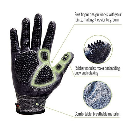 Otis and Claude Pet Grooming Gloves with Adjustable Strap - Gentle and Comfortable Hair Remover, Bathing, Massage, Brush - Left & Right - for Cats, Dogs & Horses