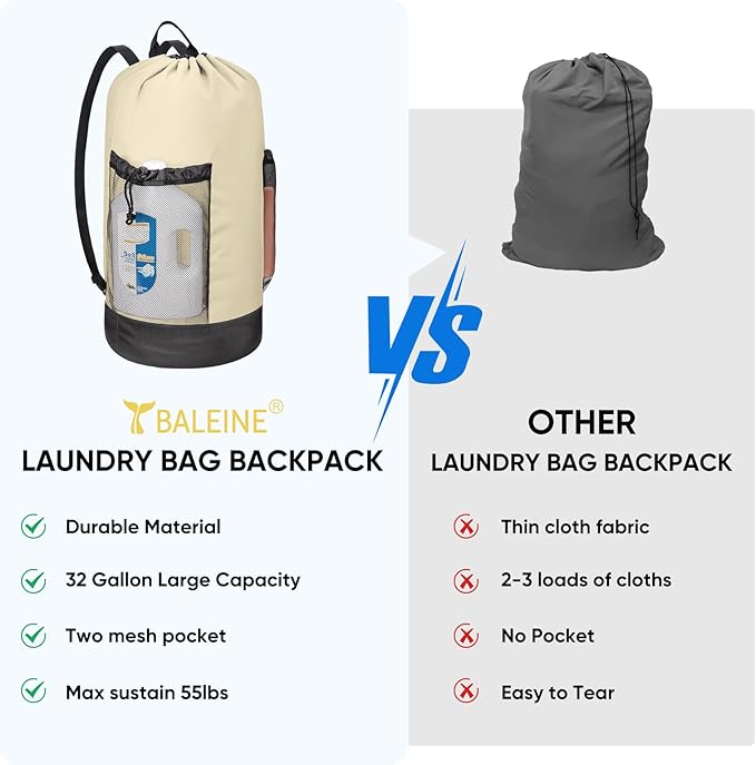 BALEINE 150L Laundry Bag Backpack, 900D Oxford Fabric Large Travel Laundry Bags