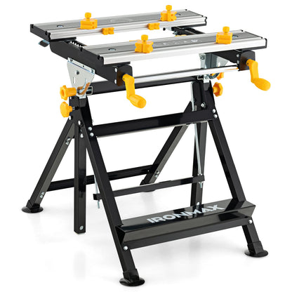 Toolsempire Portable Workbench, Folding Work Bench and Vise with 2 Rotary Handles, 7-Level Adjustable Height, 8 Sliding Clamps, Tiltable & Extendable Tabletop, Workbench Table for Garage, Workshop
