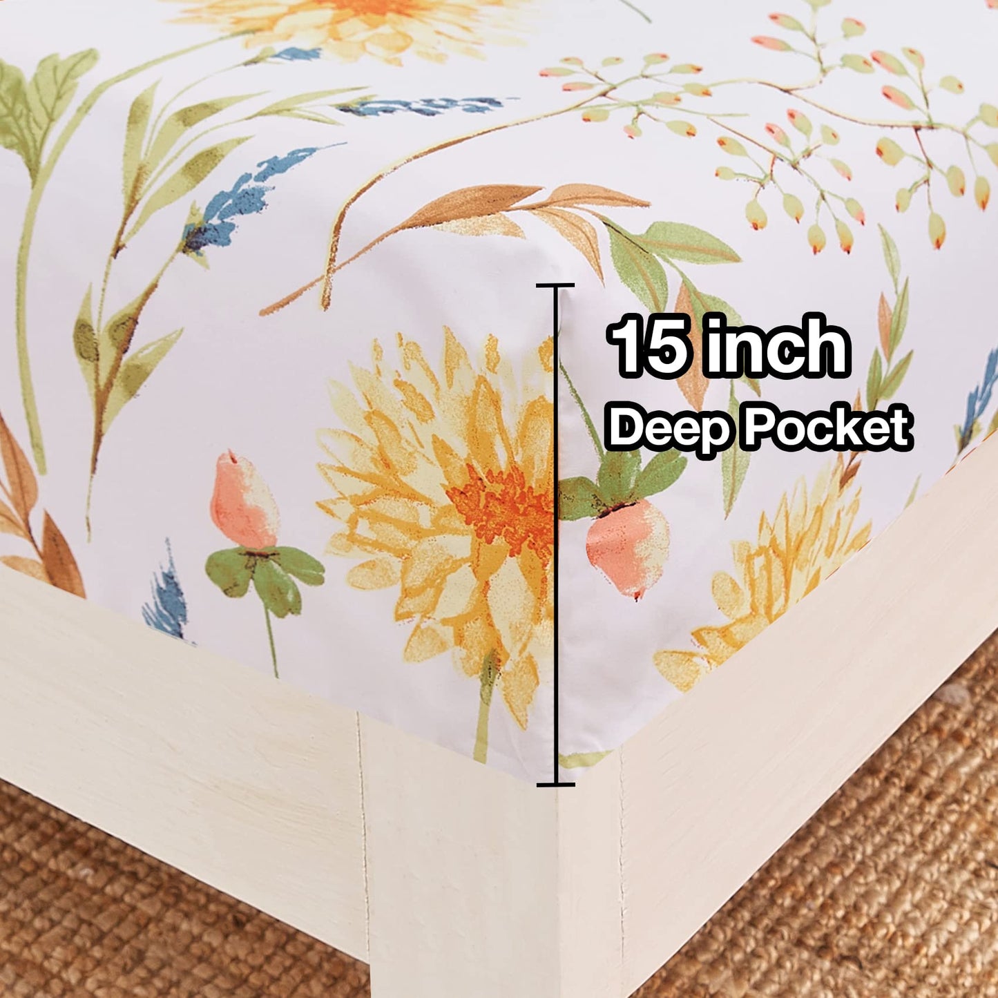 JSD 6 Piece Floral Print Sheet Set Queen Size, Soft Spring Botanical Microfiber Bed Sheets Deep Pocket