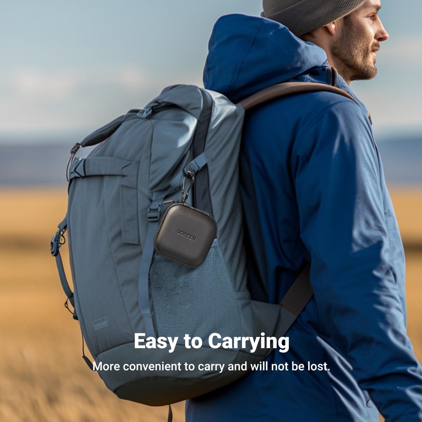 UGREEN Earbud Case, Waterproof Earphone Case Pouch Compatible with AirPods Pro Headphone Case Holder with Stainless Steel Carabiner, for Headphones, Earbuds, SD Memory Card, Camera Chips, Black