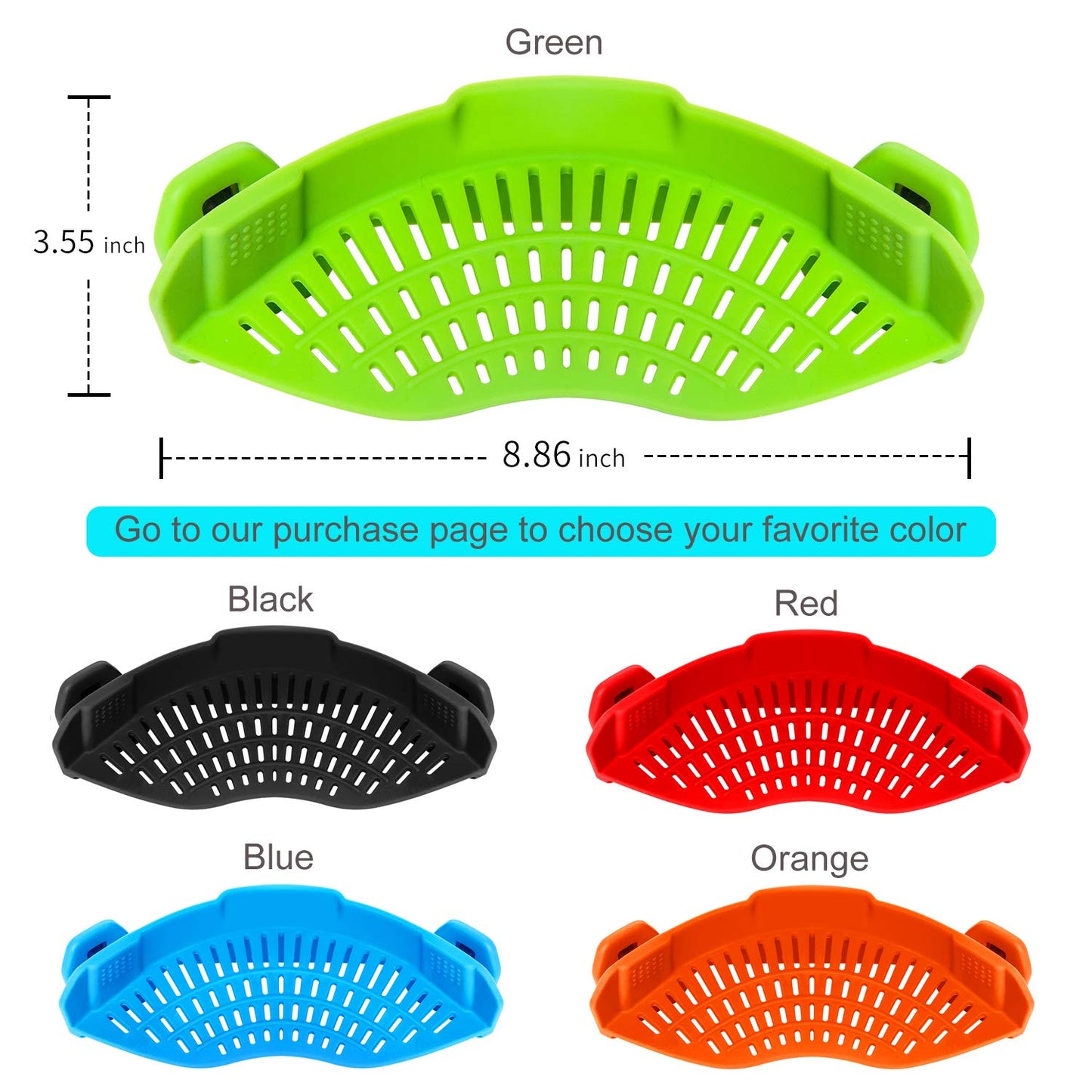 AUOON Clip On Strainer Silicone for All Pots and Pans, Pasta Strainer Clip on Food Strainer for Meat Vegetables Fruit Silicone Kitchen Colander