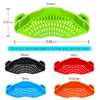 AUOON Clip On Strainer Silicone for All Pots and Pans, Pasta Strainer Clip on Food Strainer for Meat Vegetables Fruit Silicone Kitchen Colander