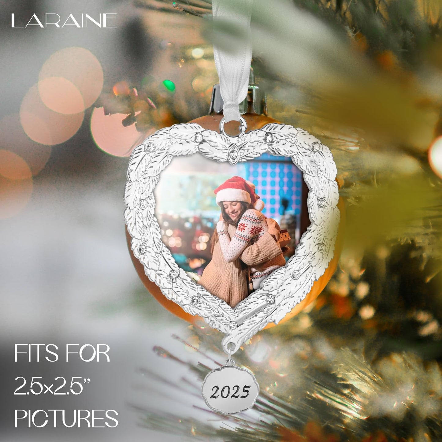 Laraine Christmas Tree Ornaments – Decorative Hanging 2025 Holiday Keepsake Gift Pendant with 2.5” Photo Frame Insert for Picture of Pet (Feather (2025))