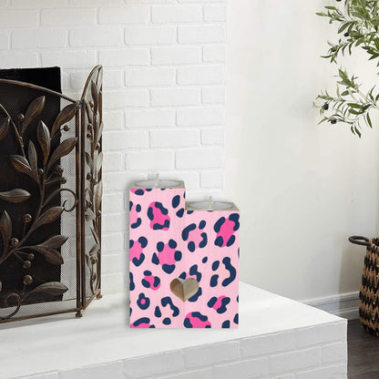 pnyoin Animal Skin Pink Black Candle Holders Gift for Women Wooden Heart Candlestick Personalized Christmas Birthday Graduation Friendship Gifts Home Wedding Dinning Party Decorative