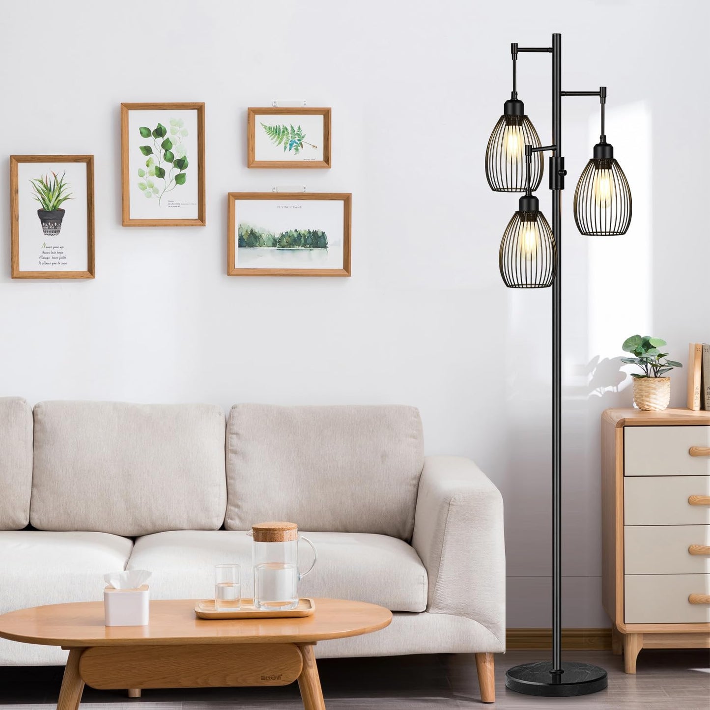 Torondo 70" Dimmable Floor Lamp with Marble Base, 3 x 800LM LED Edison Bulbs Included, Industrial Black Floor Lamps for Living Room, Rustic Tall Lamps Standing Lamp for Bedrooms Living Room