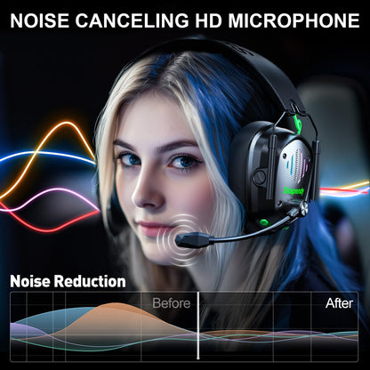 Skapendy VK81 2.4GHz Wireless Gaming Headset for PS5, PS4, PC - Bluetooth Gaming Headphones with Noise Canceling Mic, Low Latency, Stereo Sound, 50+Hr Battery, RGB Headset Game Boy Accessories, Black