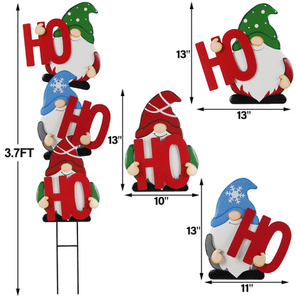 DR.DUDU Set of 3 Christmas Gnomes Outdoor Decorations- Xmas Gnomes Stakes HOHOHO Metal Yard Sign Decor for Outside Garden Lawn Patio Pathway