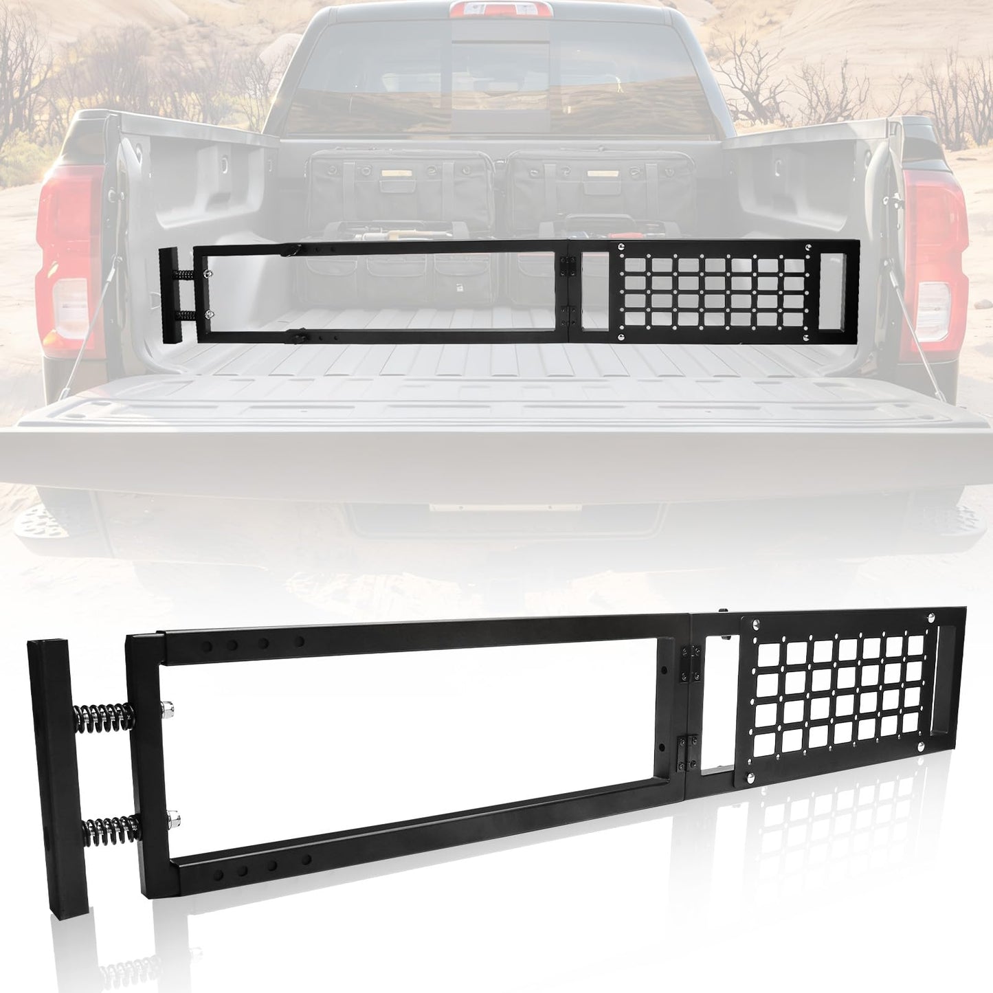 NORTHYUN Adjustable Truck Bed Divider 47–67 in, Foldable Aluminum Cargo Organizer with MOLLE Panel No-Drill Installation Fits Most Pickup Beds