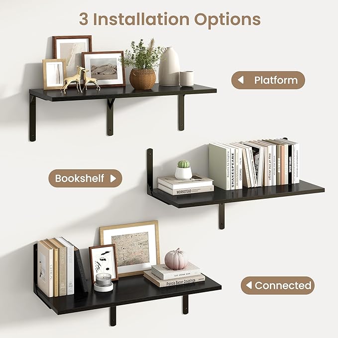 Fun Memories Floating Shelves for Wall, 12 Inch Deep Floating Shelves Set of 2