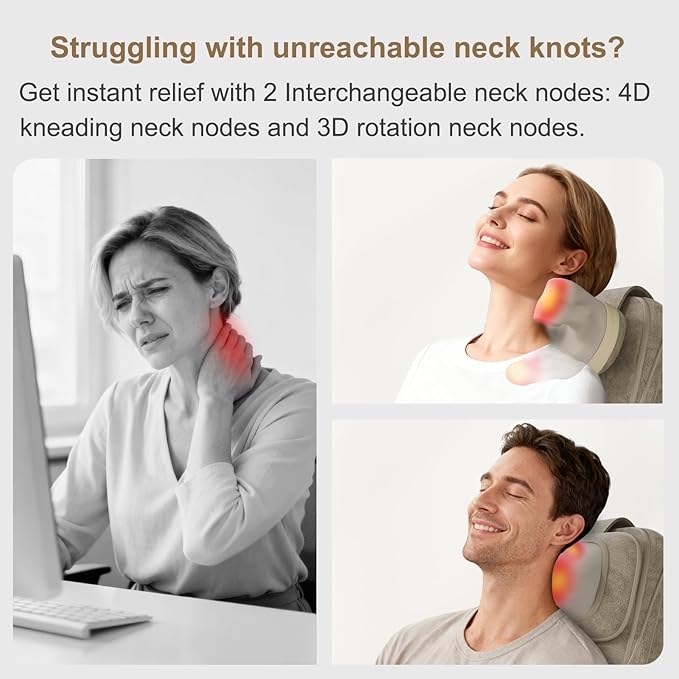 Rainwolf Shiatsu Neck and Back Massage Cushion with Heat - 4D Deep Tissue Kneading Full-Back Massager for Relief Muscle Soreness, Adjustable Intensity & Height, for Office Chair & Home