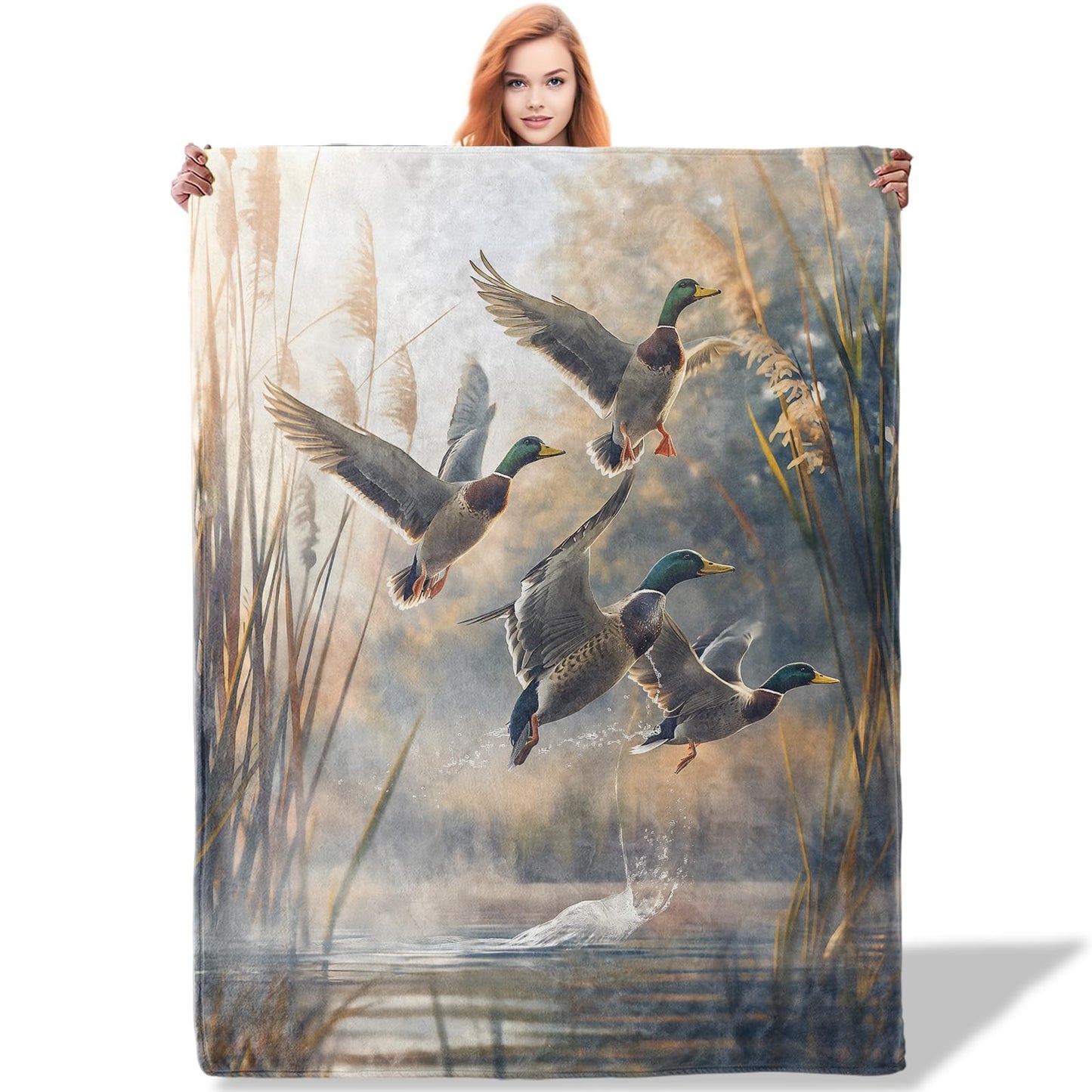 Plistiz Duck Throw Blanket 40"x50", Waterfowl Takeoff Theme Blankets for Living Room Couch, Home Decor, Soft Flannel Duck Gifts for Adults and Women