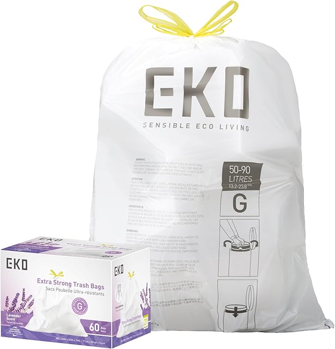 EKO 21 Gallon / 50-90 Liter, Extra-Strong Garbage Bags, Lavender Scent
