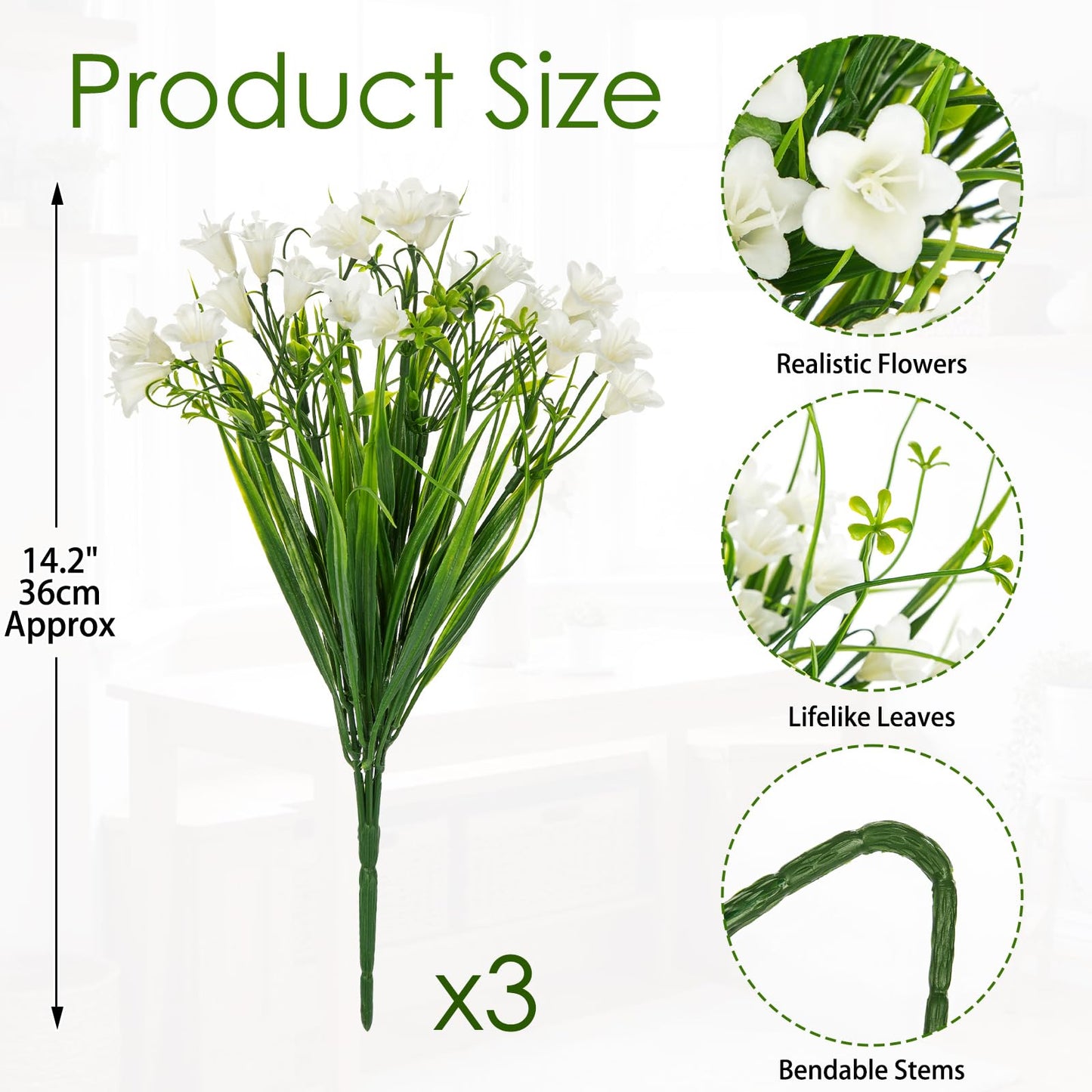 3 Packs Artificial Lily of The Valley, 15'' Faux Bellflowers for Floral Arrangements, Realistic Fake Campanula Flowers for Spring Wedding Bridal Bouquet & Home Office Farmhouse Decor, Cream White