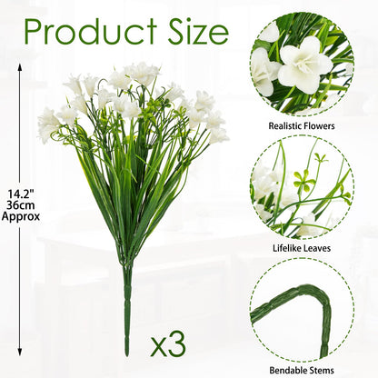 3 Packs Artificial Lily of The Valley, 15'' Faux Bellflowers for Floral Arrangements, Realistic Fake Campanula Flowers for Spring Wedding Bridal Bouquet & Home Office Farmhouse Decor, Cream White