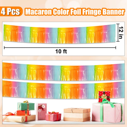 4 Pack 10 Ft Light Rainbow Foil Fringe Garland Metallic Tinsel Streamers Banner Wall Hanging Curtain Backdrop for Parade Floats, Christmas Day, Thanksgiving Day, Halloween, New Year Party Decoration