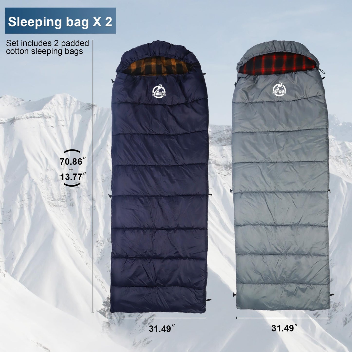 Northroad 9PCS Camping Tent Kit, Including 1 2/3 Person Dome Tent, 2 Sleeping Bag, 2 Sleeping Pad/Camping Mat, 2 Single Camping Hammock with 2 Tree Straps, 2 Lightweight Fuzzy Bed Blanket