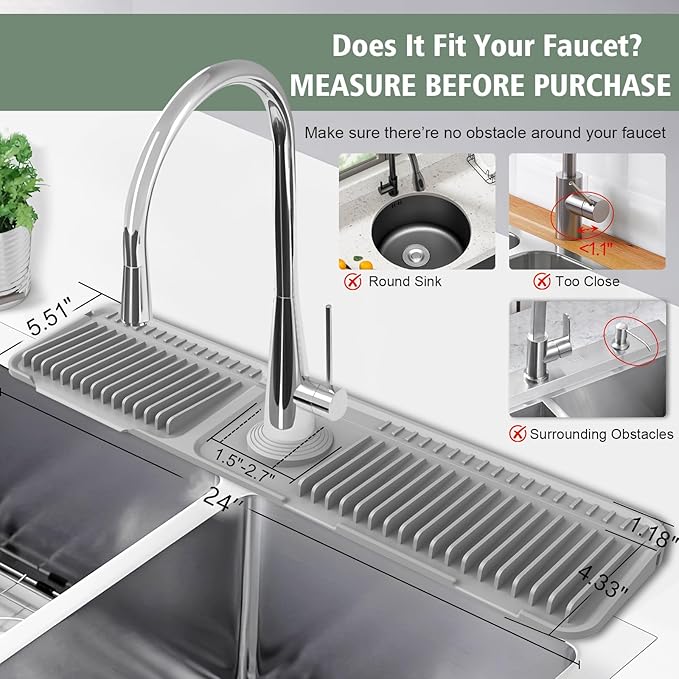 24-Inch Kitchen Sink Splash Guard Mat | 7° Slope