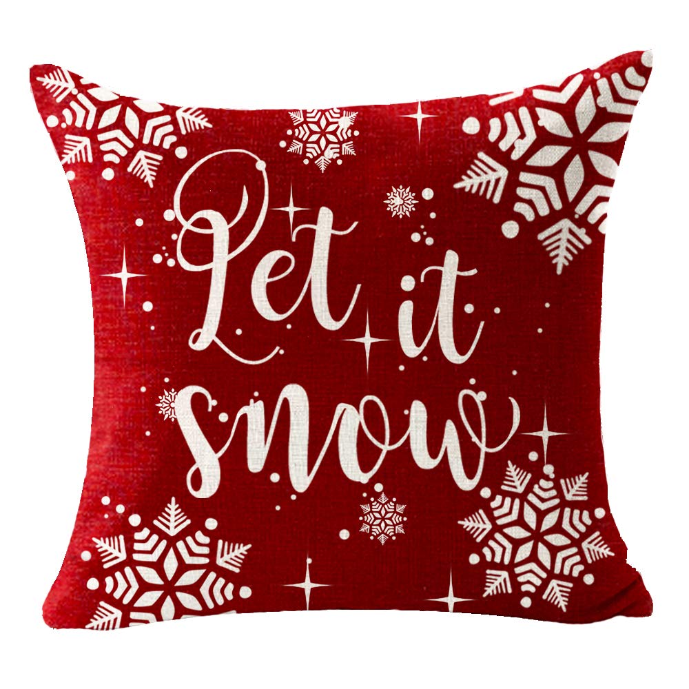 Andreannie Set of 4 Merry Christmas Snowflake Let It Snow Baby It's Cold Outside Red Deer Cotton Linen Decorative Pillow Cover Cushion Case for Sofa Bed Couch Home Decor Square 18 inches
