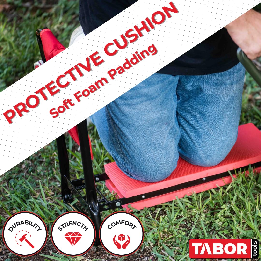 TABOR TOOLS TR2A Garden Kneeler and Seat Bench with Tool Bag Pouch and Foam Pad Cushion, Workseat with Kneeling Bench Option, Light Weight Foldable Stool, Portable Outdoor Kneeler for Gardening.