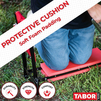 TABOR TOOLS TR2A Garden Kneeler and Seat Bench with Tool Bag Pouch and Foam Pad Cushion, Workseat with Kneeling Bench Option, Light Weight Foldable Stool, Portable Outdoor Kneeler for Gardening.
